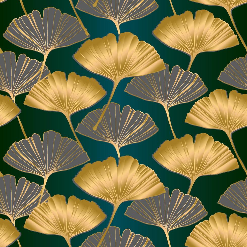 Vector banner of ginkgo biloba leaf. ink line art design. Ginkgo Biloba leaves. Seamless Pattern.