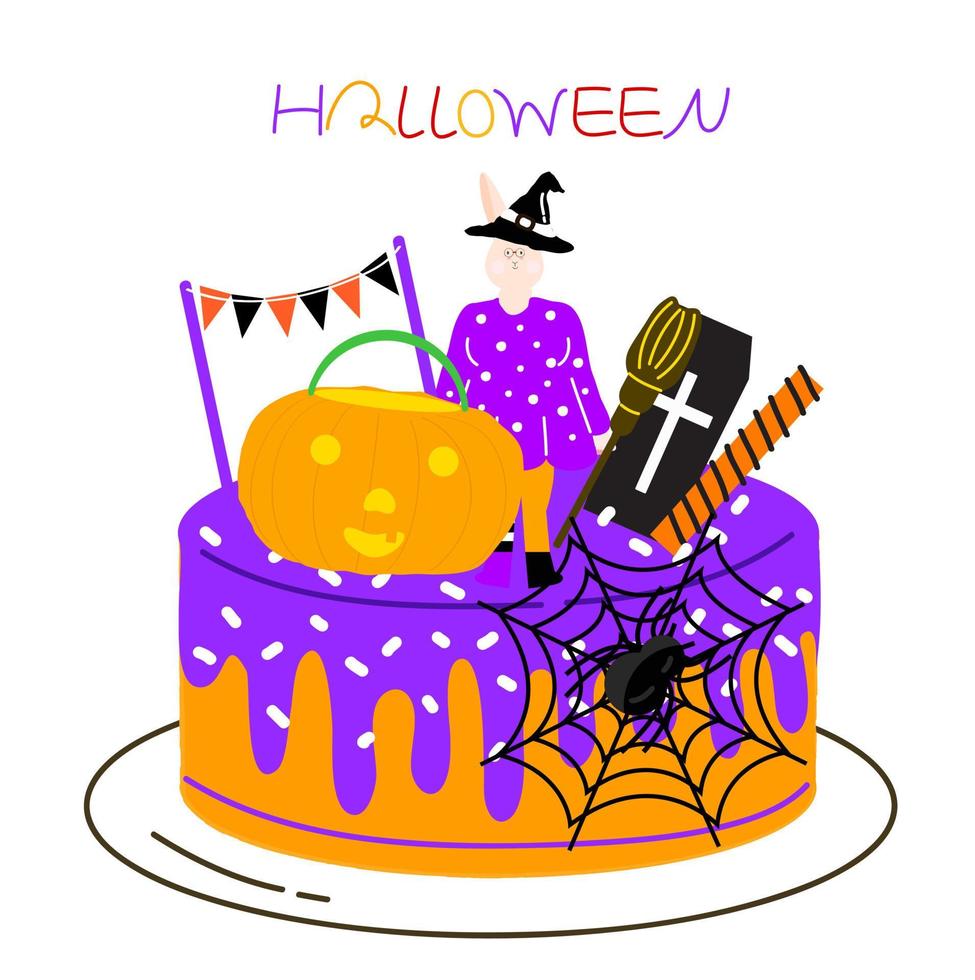 Halloween pumpkin bunny doll cake vector