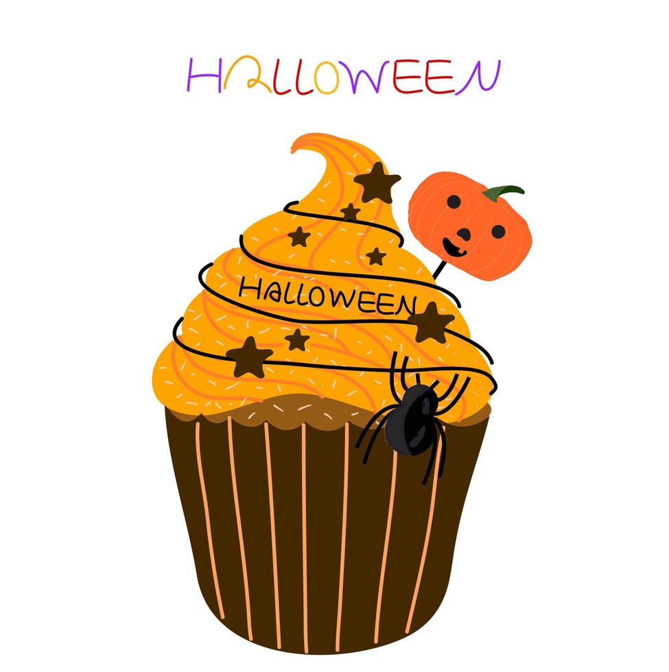 Halloween delicious pumpkin cup cakes vector