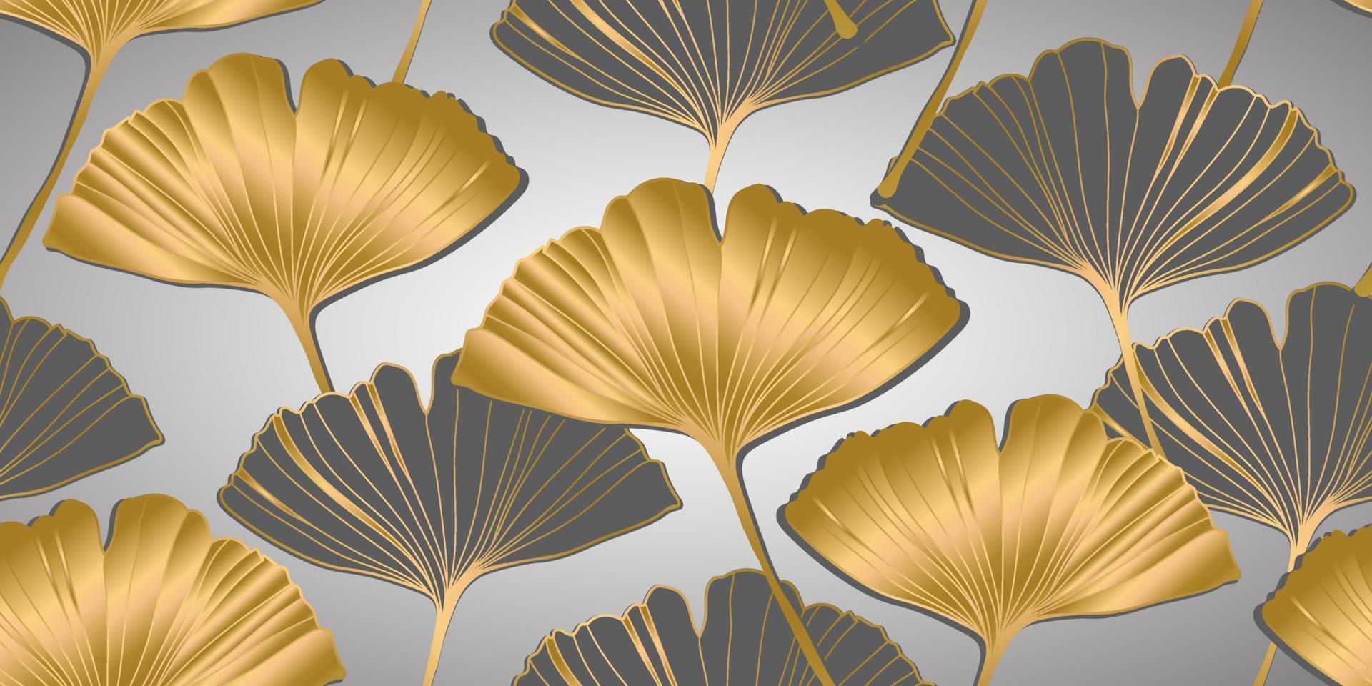 Vector banner of ginkgo biloba leaf. ink line art design. Ginkgo Biloba leaves. Seamless Pattern.
