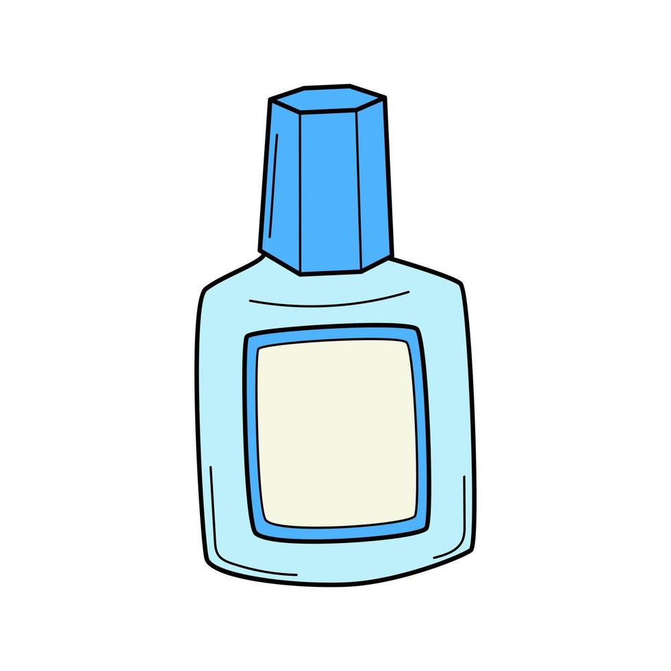 A bottle with a cap, a correction liquid. Doodle outline style. Hand-drawn Colorful vector illustration. The design elements are isolated on a white background.