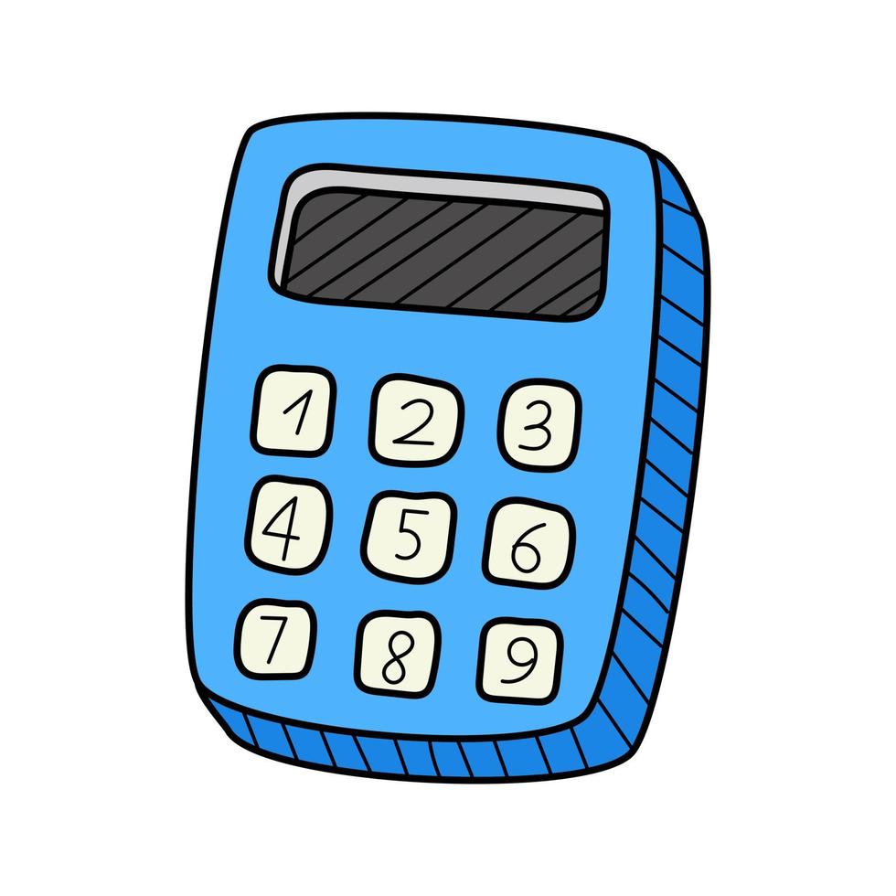 una calculadora sencilla. garabatear. ilustración vectorial colorida dibujada a mano. los elementos de diseño están aislados en un fondo blanco. vector