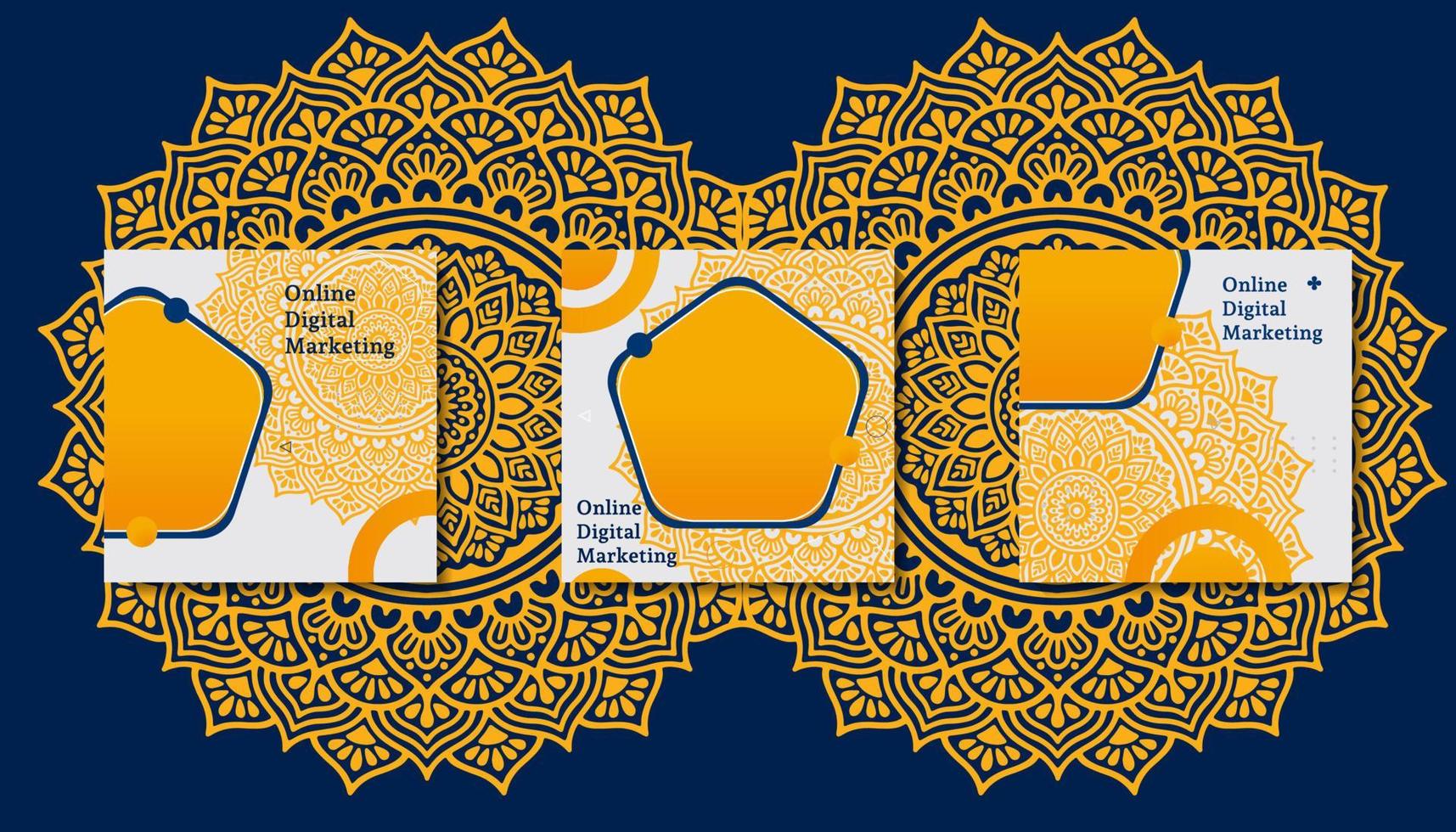 Social media post template for eid greetings or wish with moon design, Eid celebration social media post with mandala and lanterns vector design