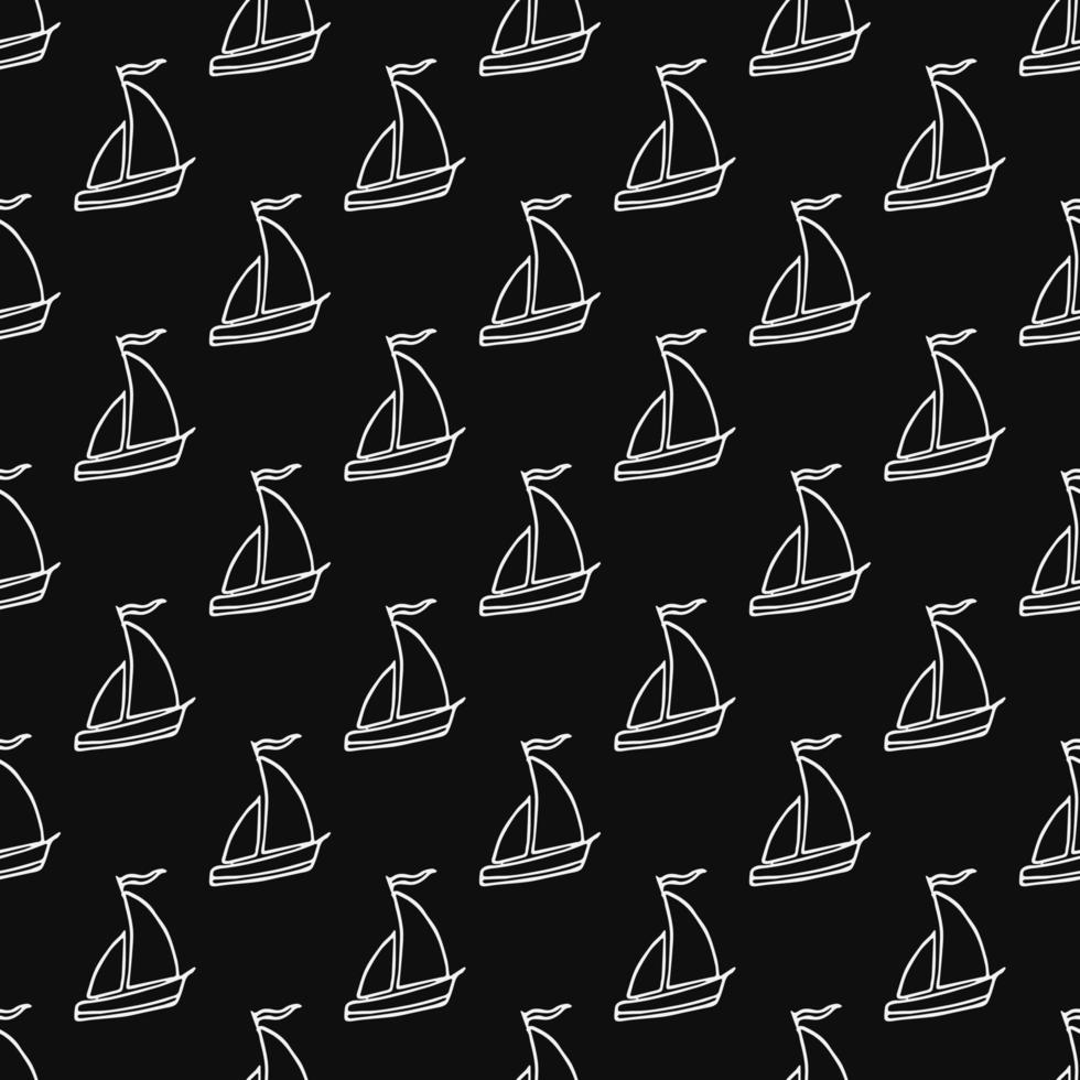 seamless pattern with sailing ships on black background. doodle vector ships pattern