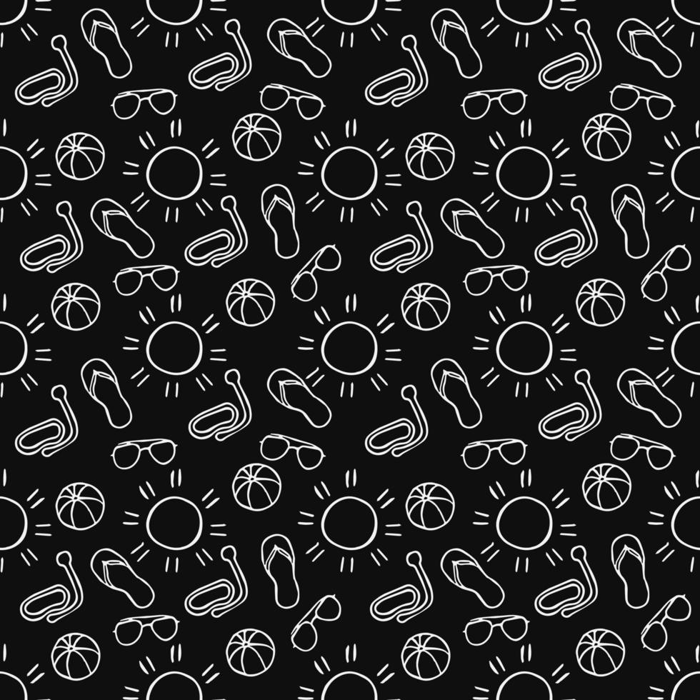 Summer seamless pattern. Summer travel icons. Travel vacation set of icons, journey and trip background. travel icons on black background. Vacation vector pattern