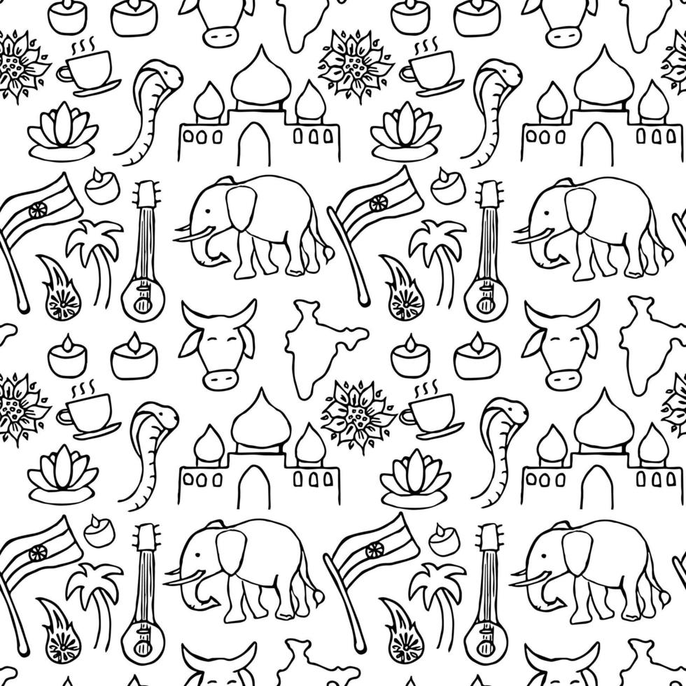 Indian vector icons. seamless pattern with doodle indian icons. you can use this as a background for a wedding card or greeting card