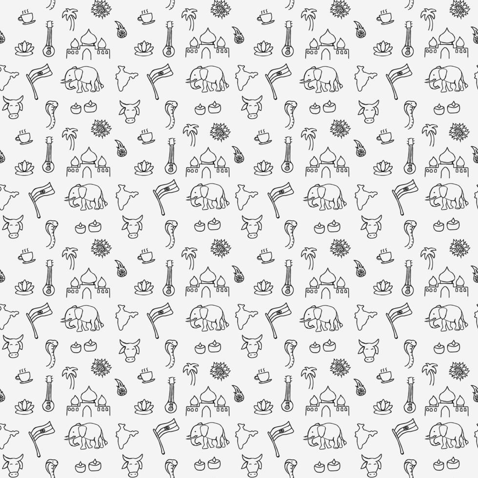 Indian vector icons. seamless pattern with doodle indian icons. you can use this as a background for a wedding card or greeting card