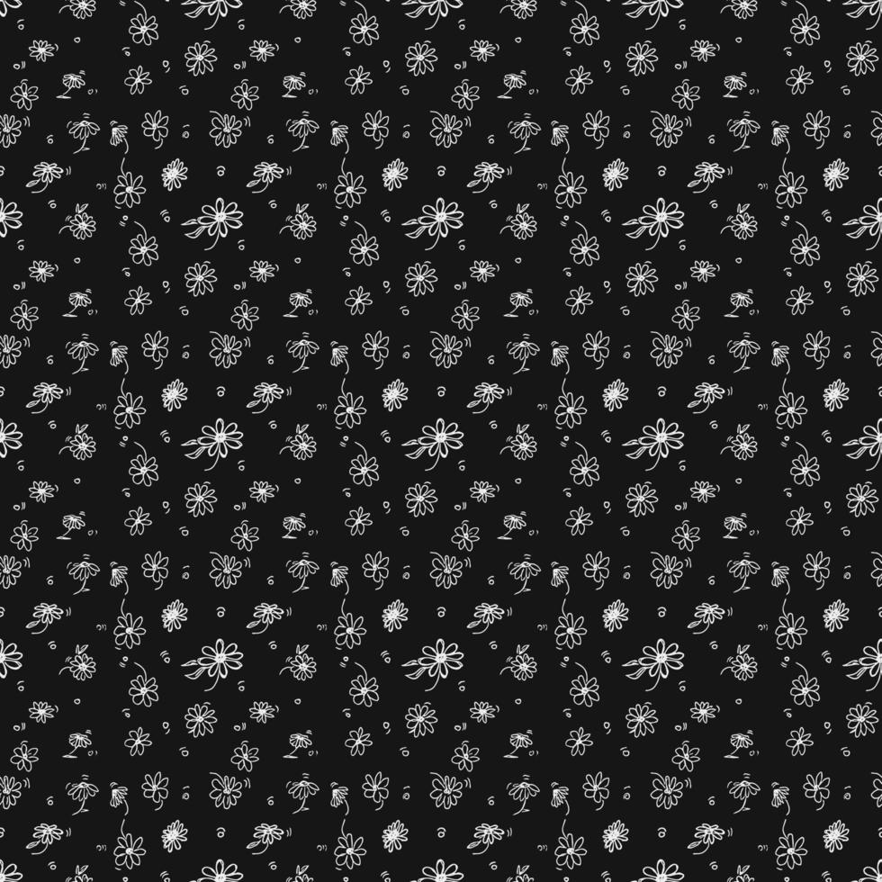 Seamless floral vector pattern. Doodle vector with floral pattern on black background. Vintage floral pattern, sweet elements background for your project, menu, cafe shop