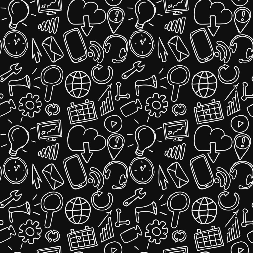 seamless pattern with business set icons. Doodle vector with business icons on black background. Vintage business icons,sweet elements background for your project