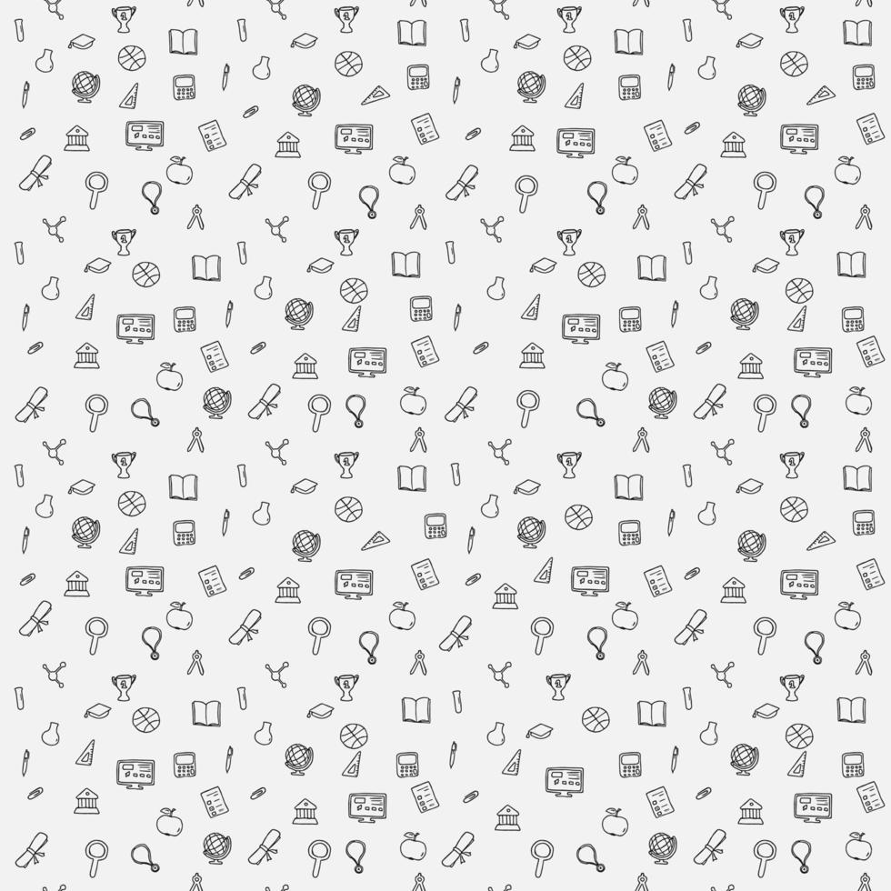 Seamless vector pattern with education icons. Doodle vector with education and school icons on white background. Vintage education pattern