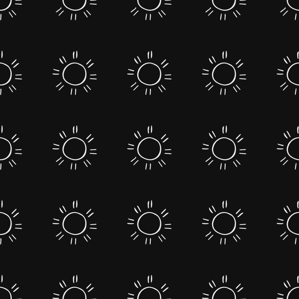 Seamless pattern with sun icons. Doodle sun icons on black background. Doodle summer icons. Summer seamless pattern. Vacation vector pattern