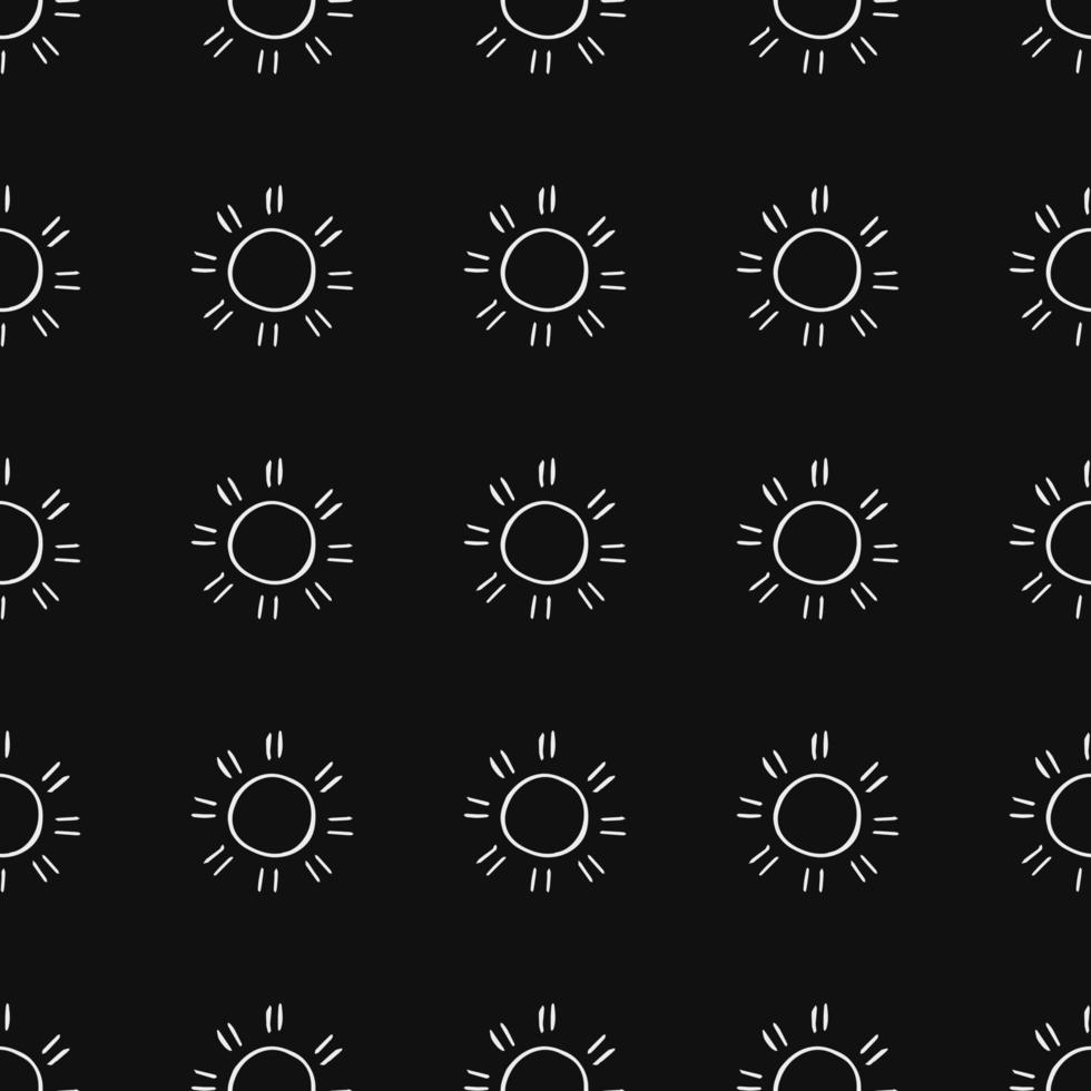 patrón sin costuras con iconos de sol. garabatear iconos de sol sobre fondo negro. garabatear iconos de verano. patrón sin costuras de verano. patrón de vector de vacaciones