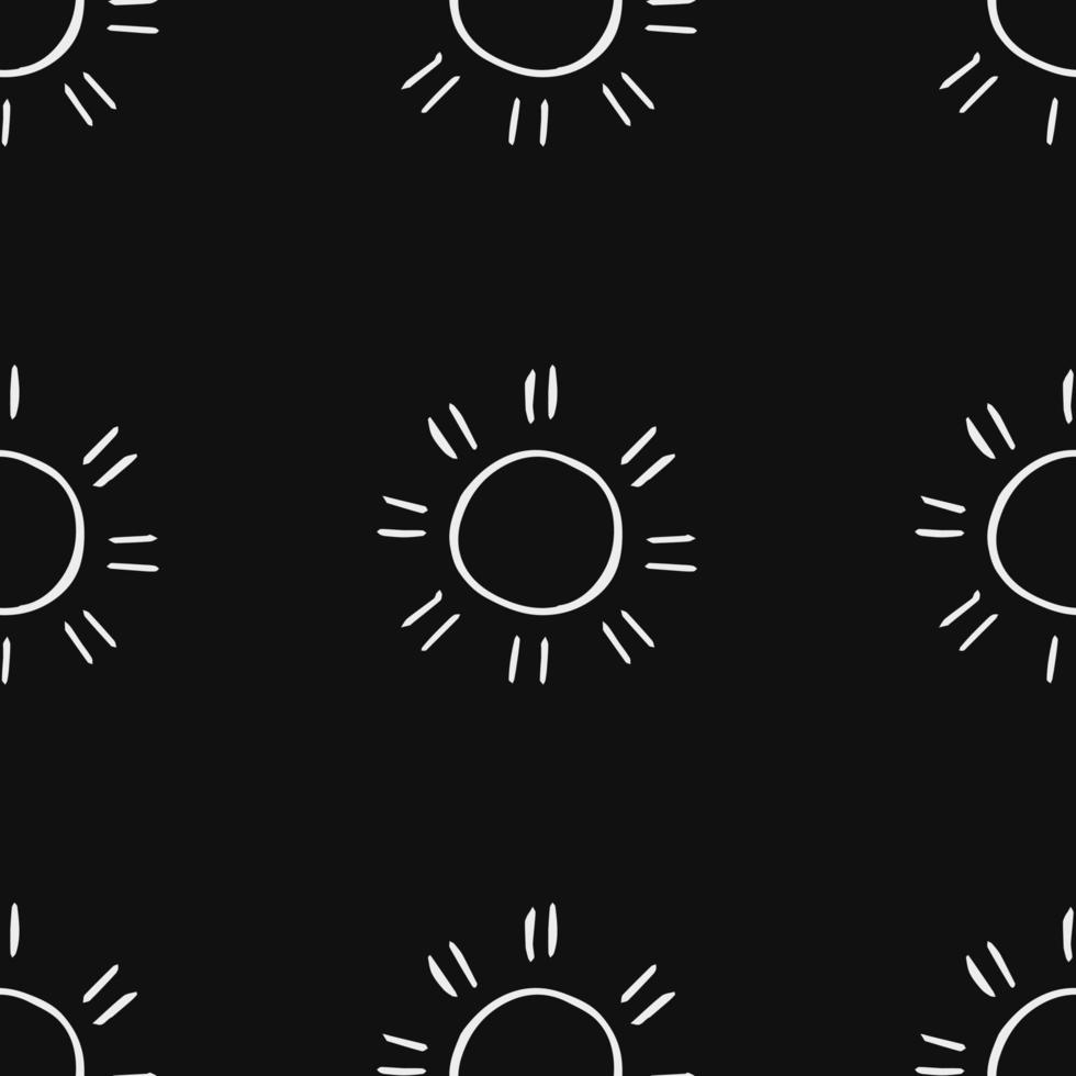 patrón sin costuras con iconos de sol. garabatear iconos de sol sobre fondo negro. garabatear iconos de verano. patrón sin costuras de verano. patrón de vector de vacaciones