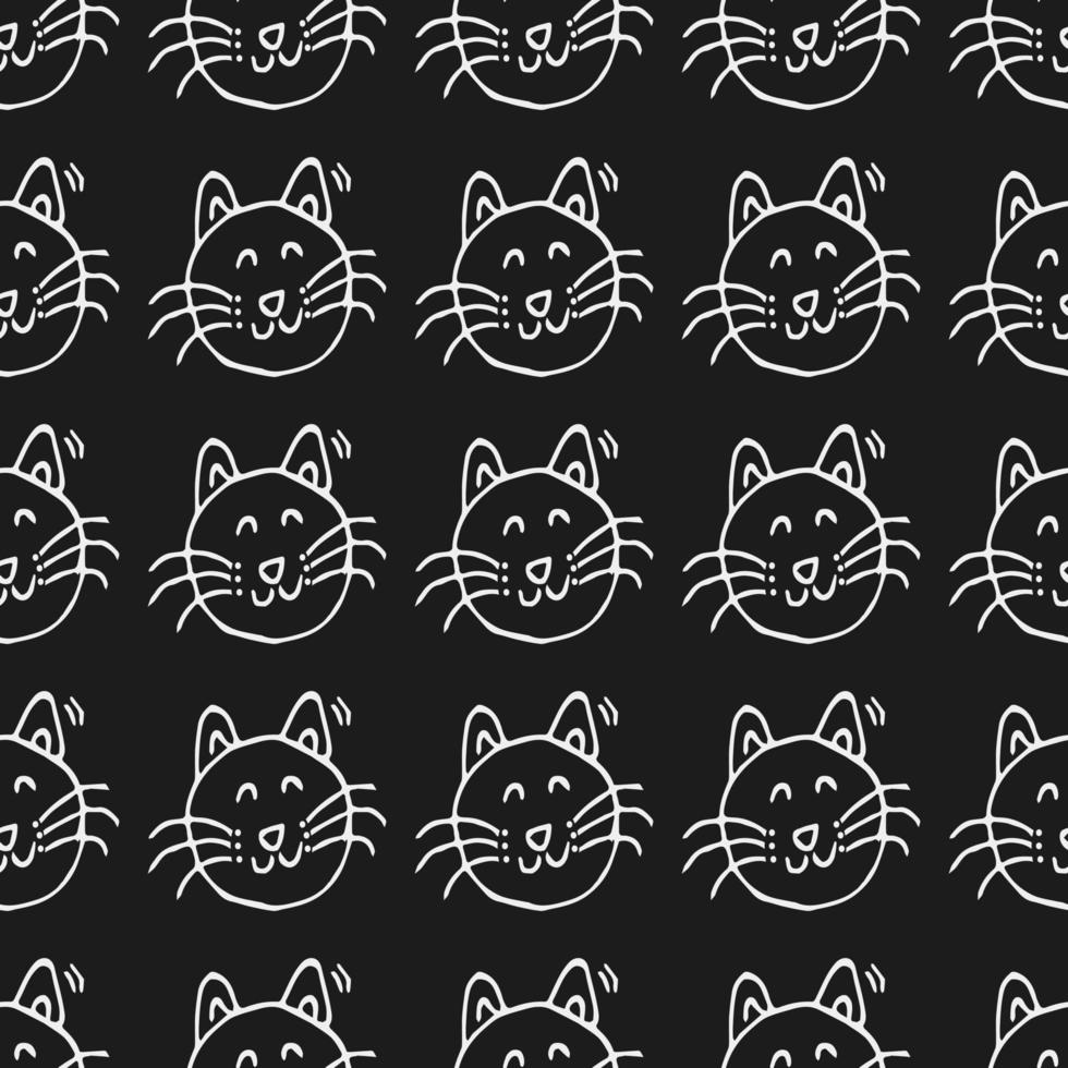 Seamless vector pattern with cats. Doodle vector with cats on black background. Vintage pattern with cats icons, sweet elements background for your project