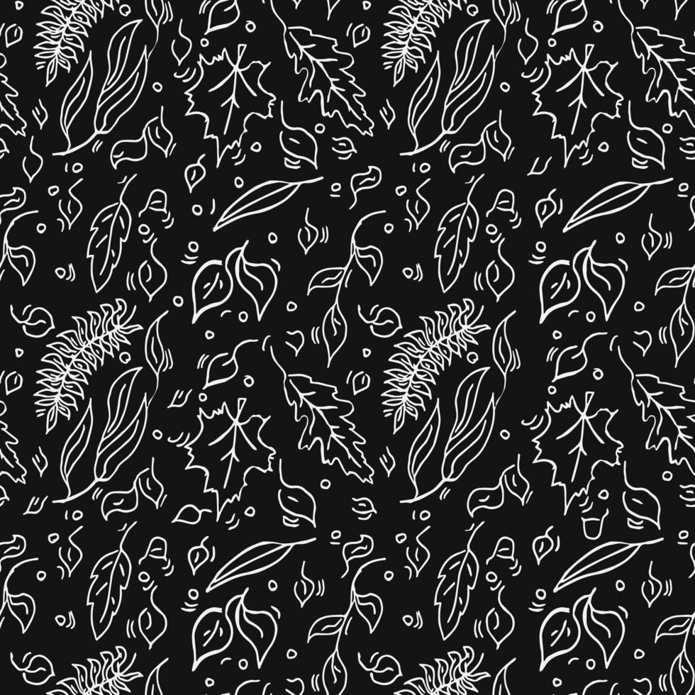 Seamless leaves pattern. Vector pattern with leaves icons on black background.Vintage leaves icons,sweet elements background for your project