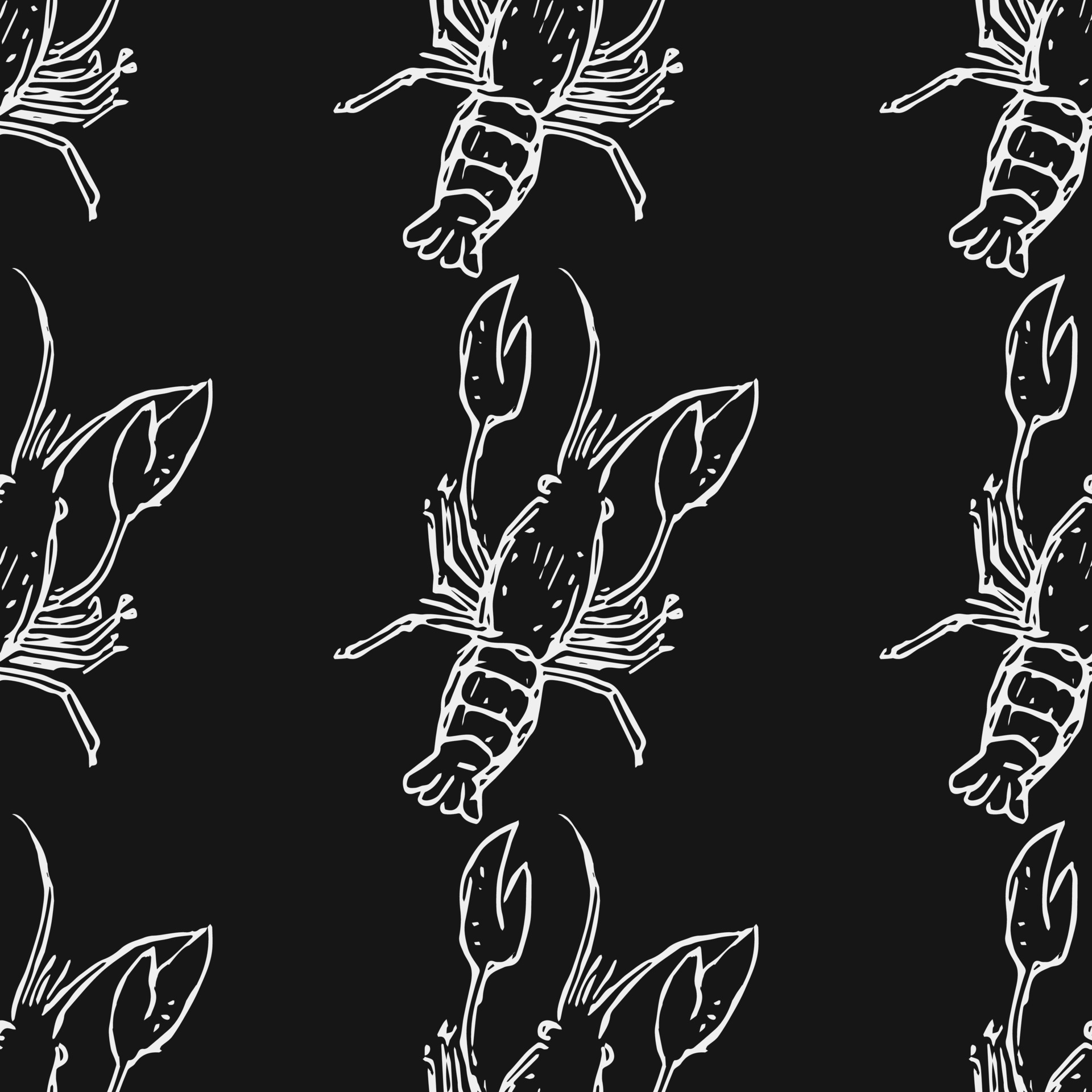 Seamless vector pattern with crayfish. Doodle vector with crayfish