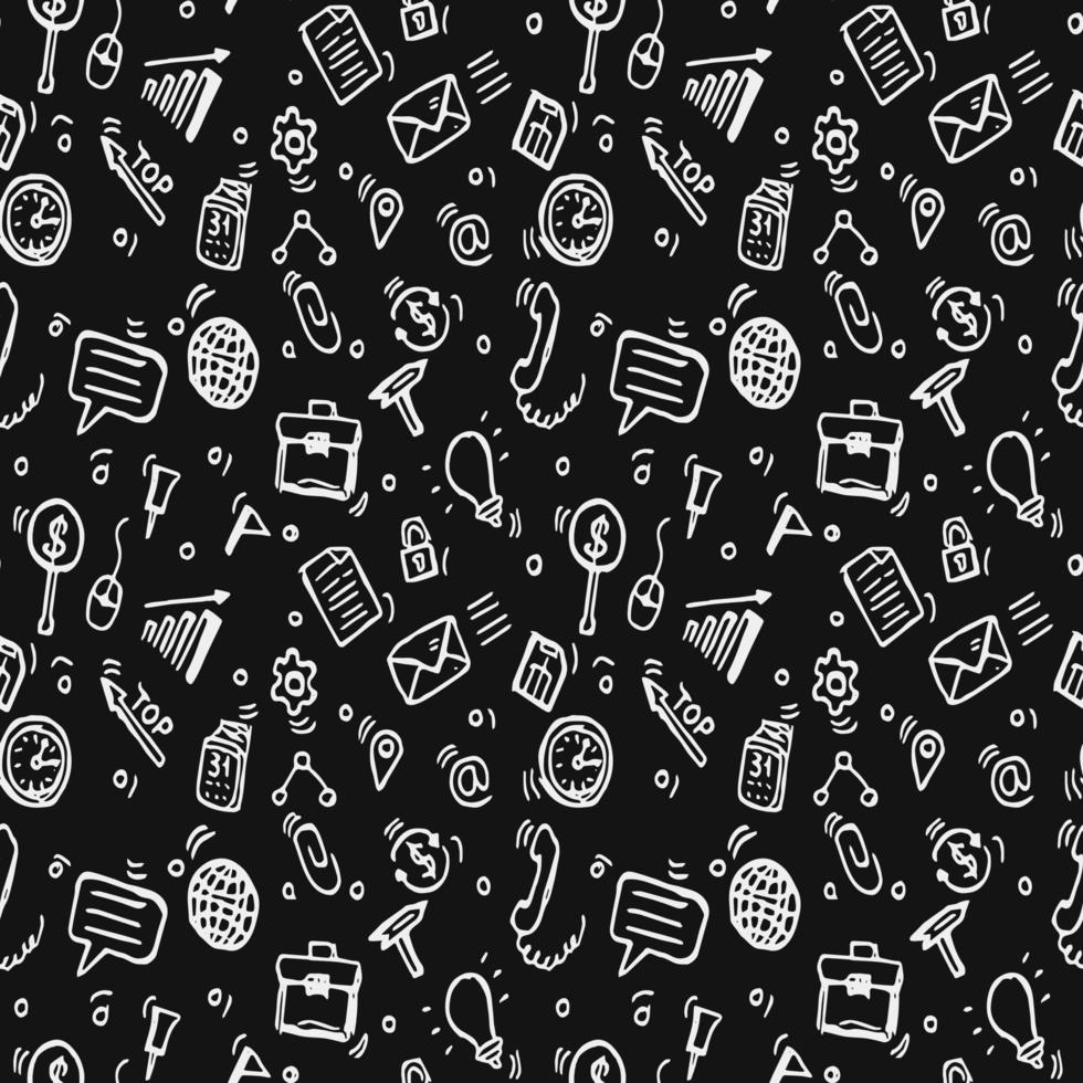 seamless pattern with business set icons. Doodle vector with business icons on black background.Vintage business icons,sweet elements background for your project