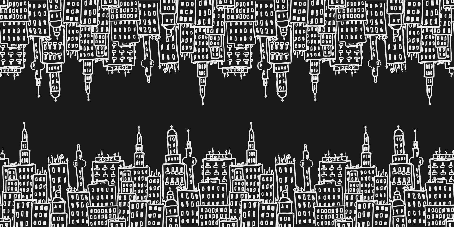 Black horizontal seamless pattern with city buildings. black and white background vector