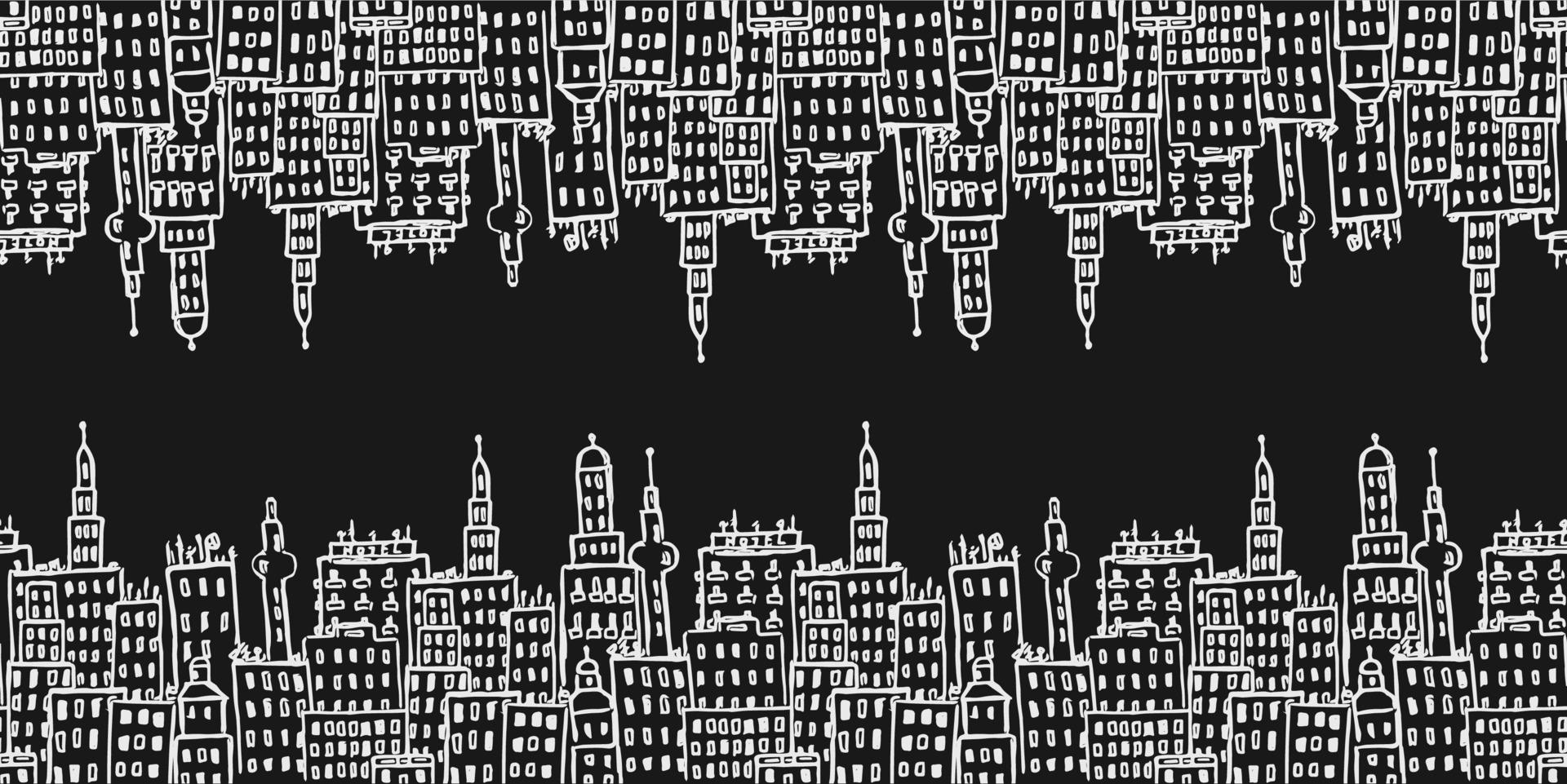 Black horizontal seamless pattern with city buildings. black and white background vector