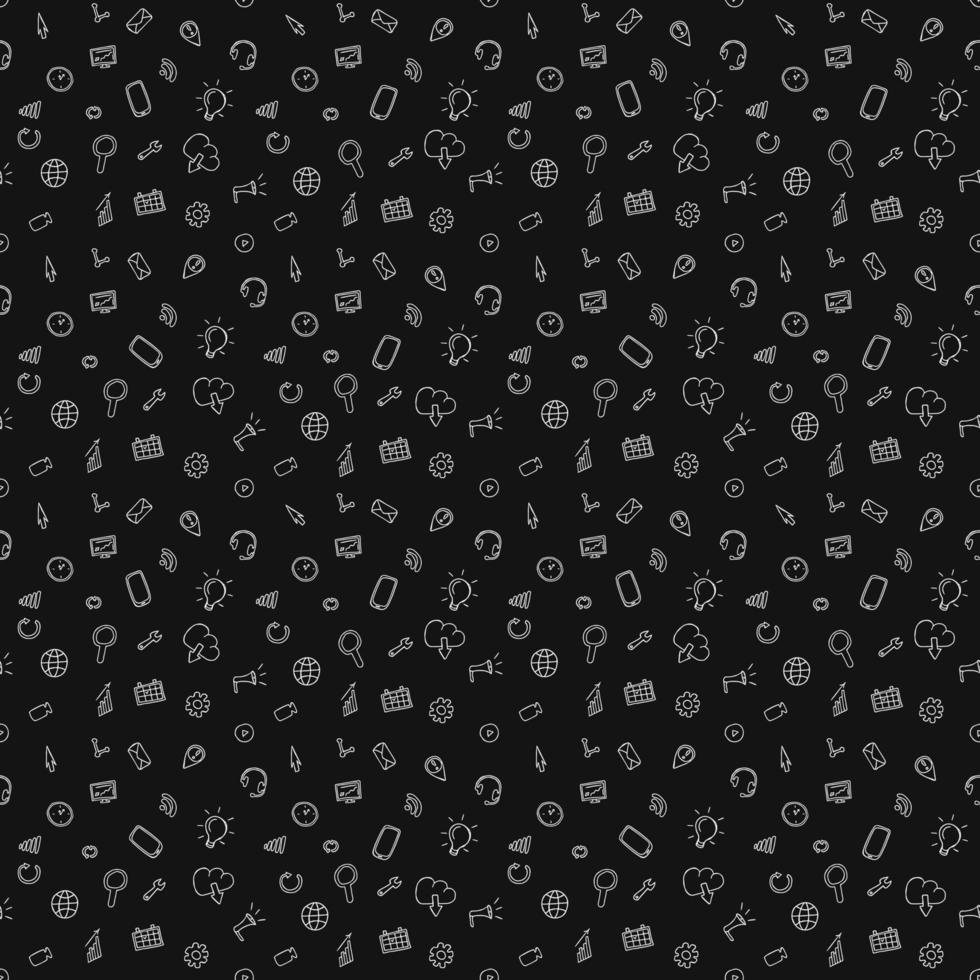 seamless pattern with business set icons. Doodle vector with business icons on black background. Vintage business icons,sweet elements background for your project