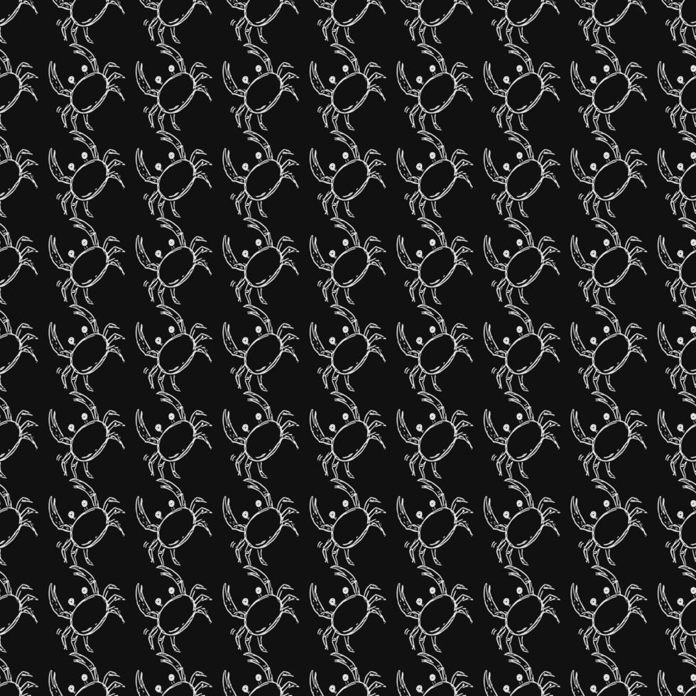 Seamless vector pattern with crabs. Doodle vector with crab icons on black background. Vintage crab pattern