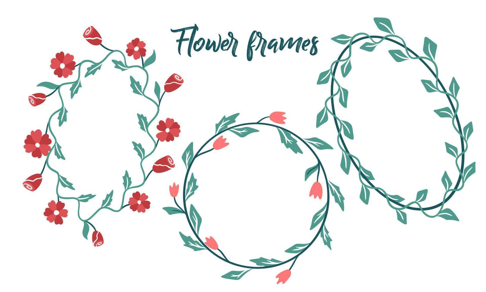 Set of frames from leaves and flowers for text. vector