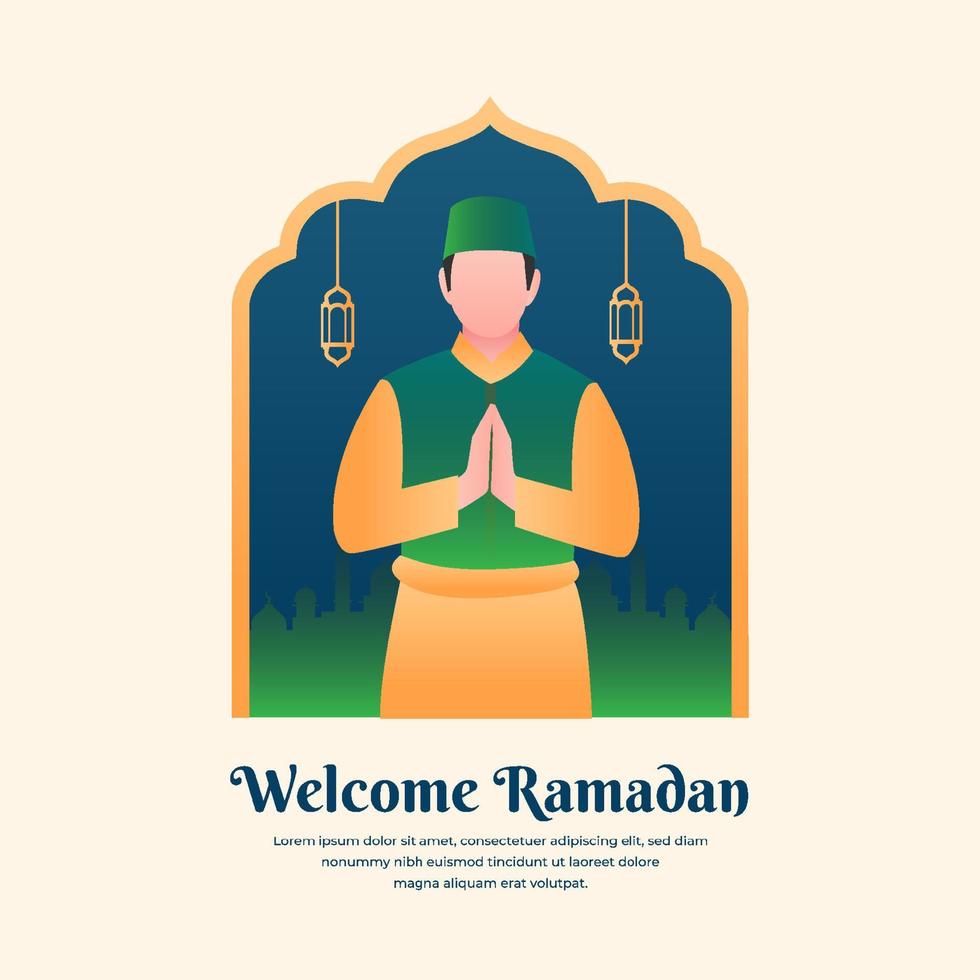 bienvenido ramadán con ilustración de personas vector