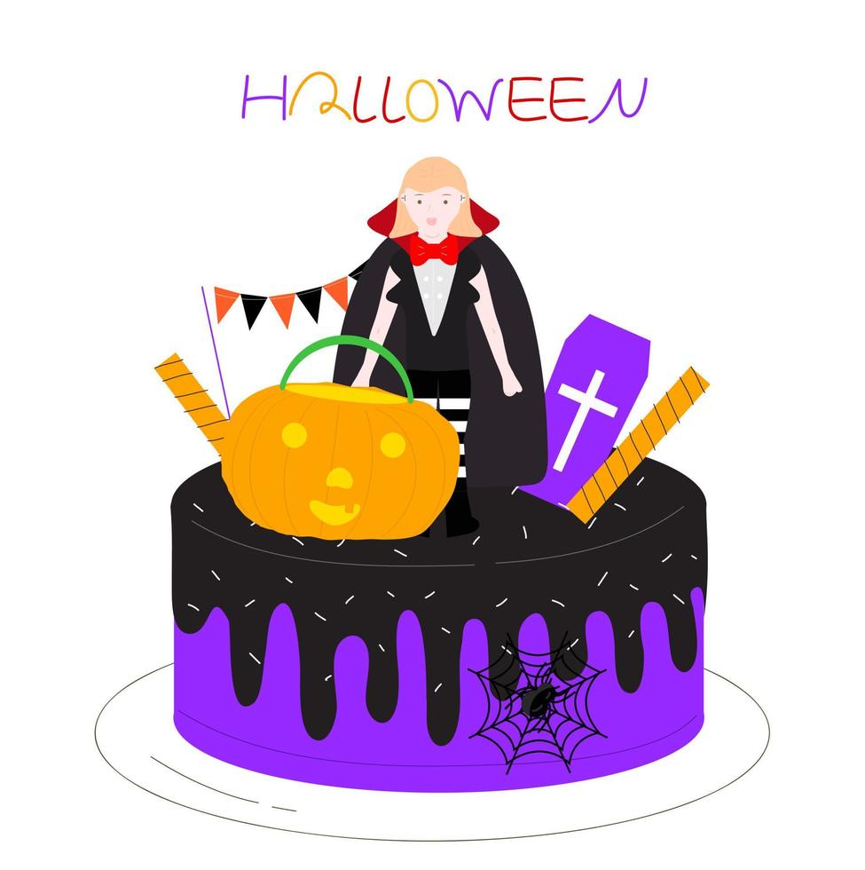 delicioso pastel de muñeca vampiro de halloween vector