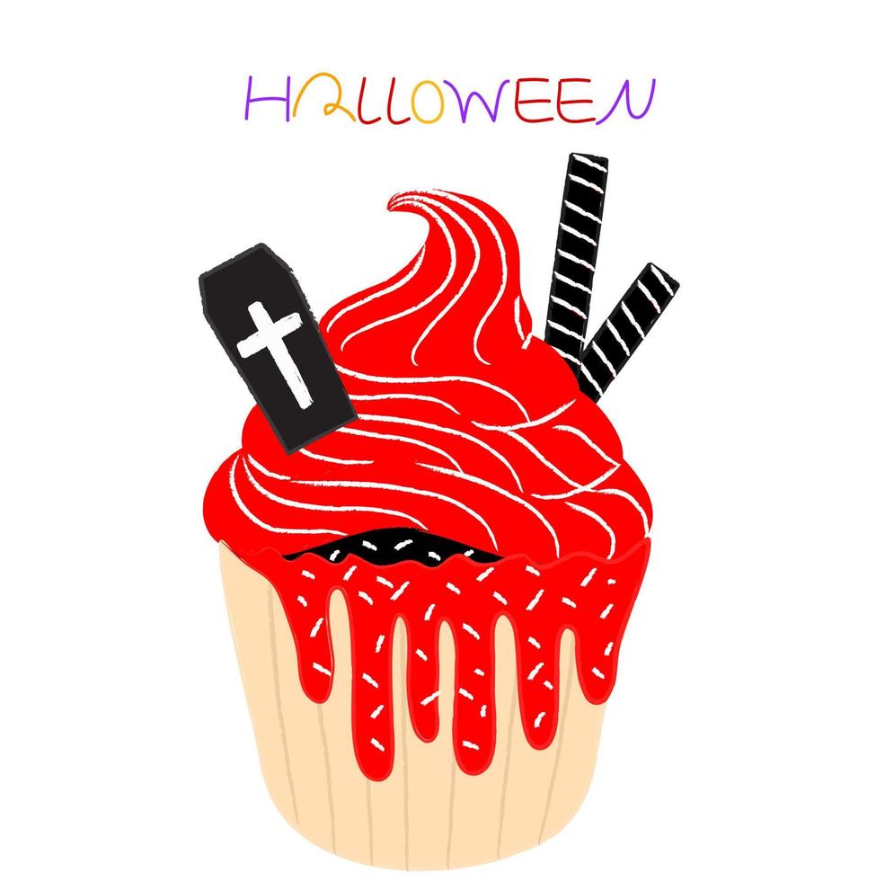 Halloween pumpkin red cup cake vector