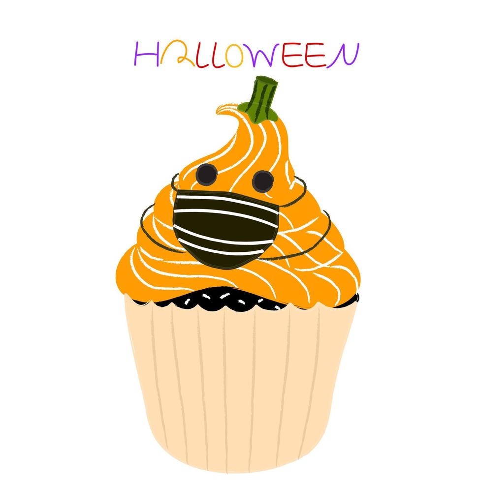 Halloween pumpkin wearing mask cupcakes vector