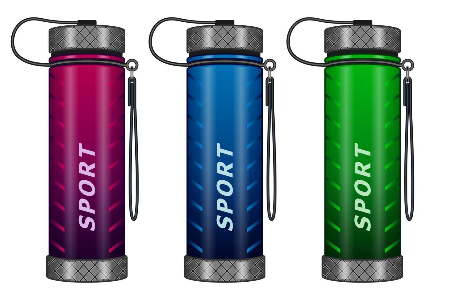 set sports water bottles realistic isolated white background vector