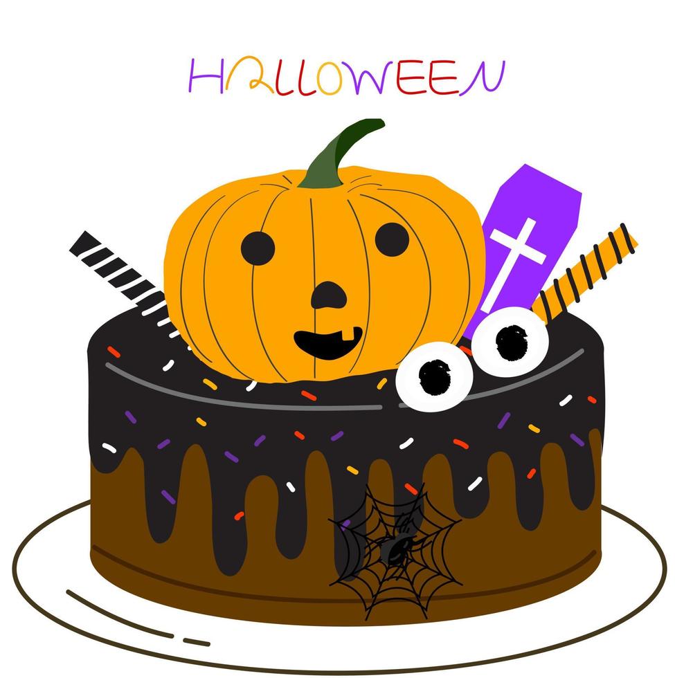 Halloween delicious funny pumpkin cake vector