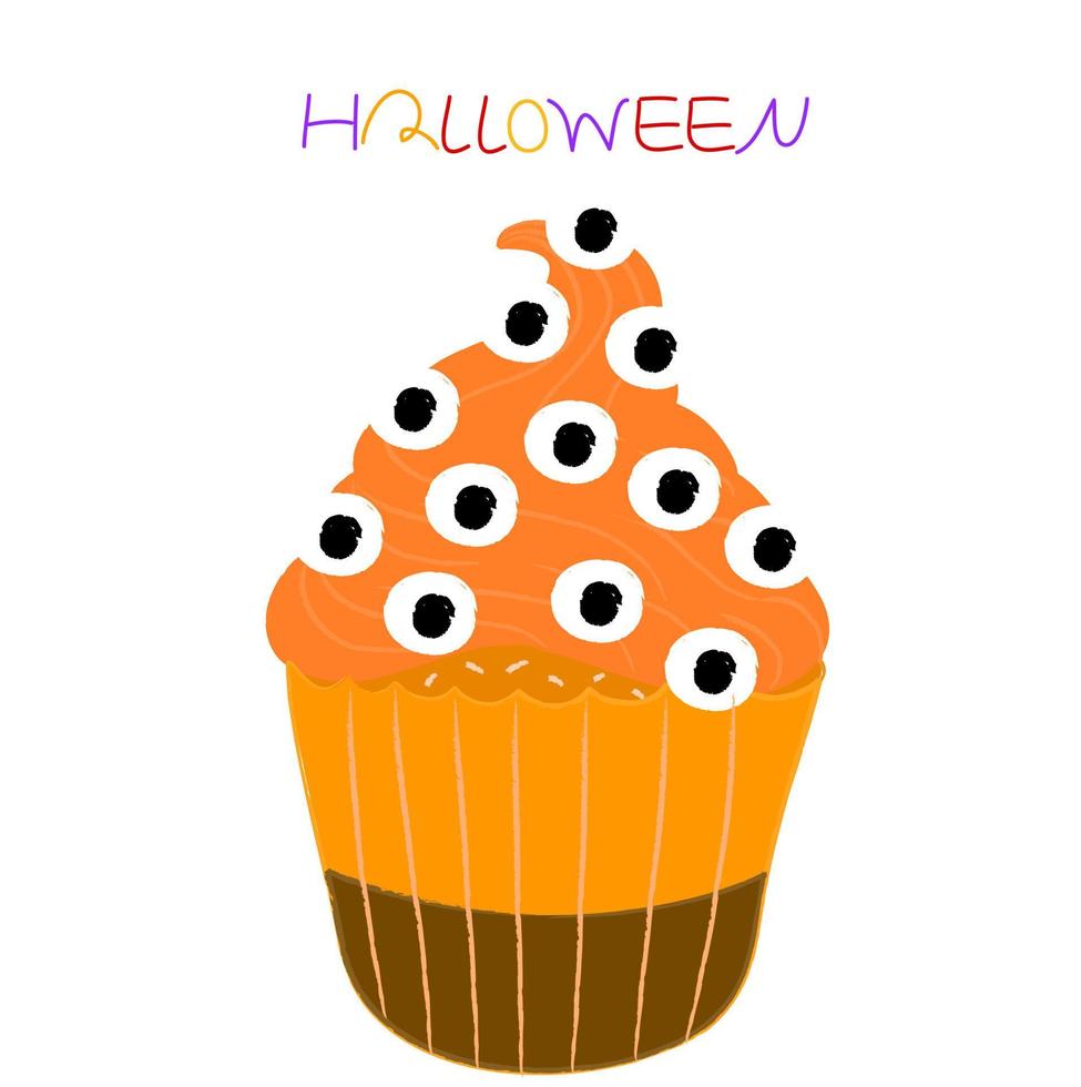 Halloween Eyeball Funny Pumpkin Cupcakes vector