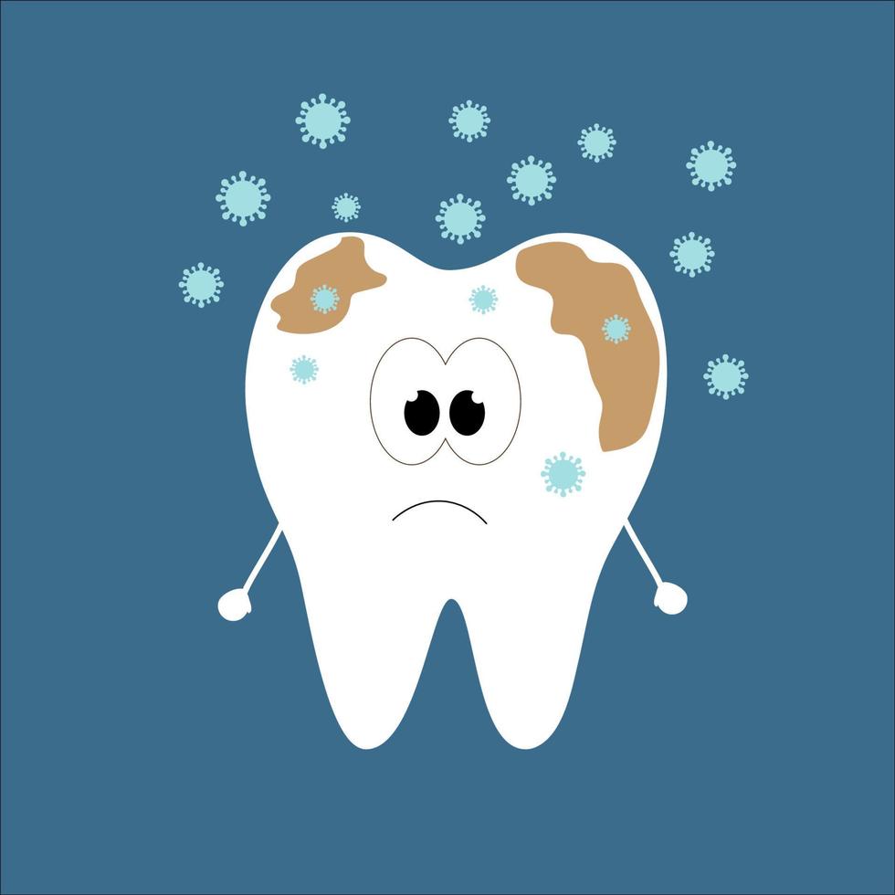 A dirty sad tooth, around which germs fly. vector