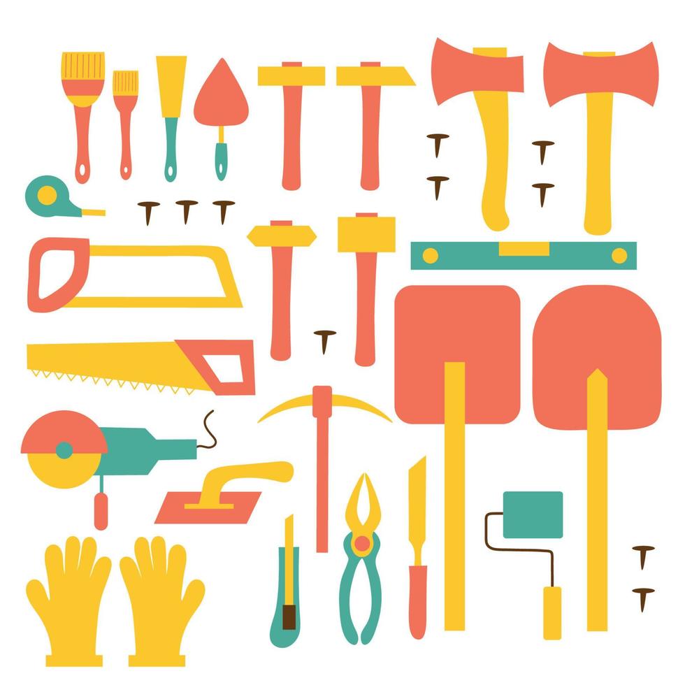 Set of construction tools on an isolated background. Construction or renovation. Building supplies for use as a design element or logo. vector