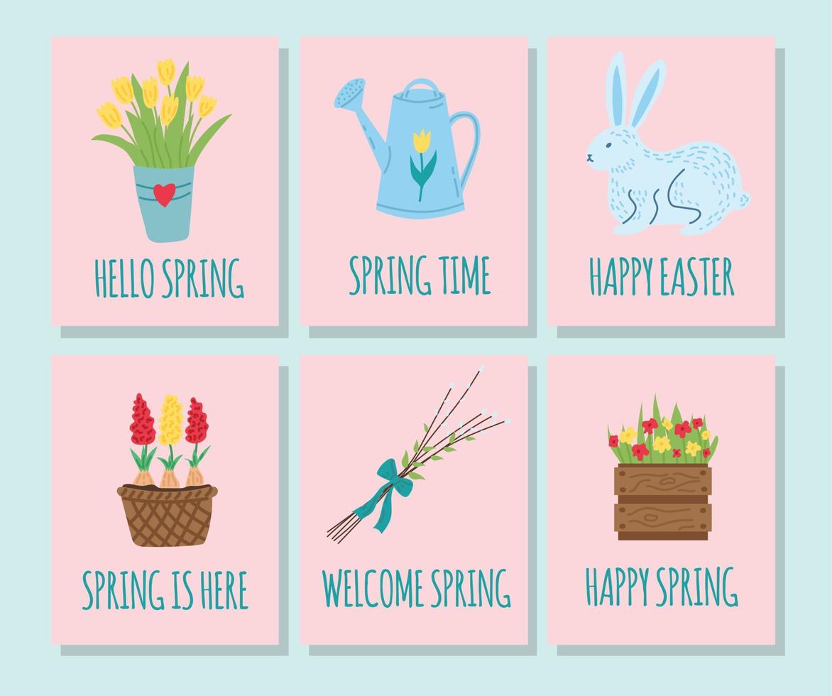 A set of spring postcards. Flat vector illustration