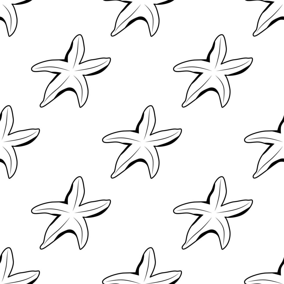 Starfish seamless doodle pattern. Flat vector illustration