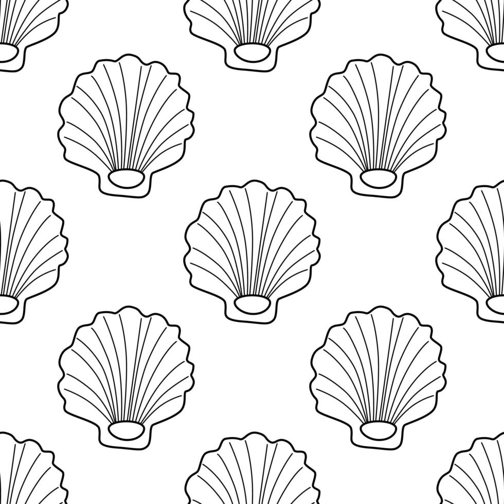 Seashell seamless pattern. Flat vector illustration