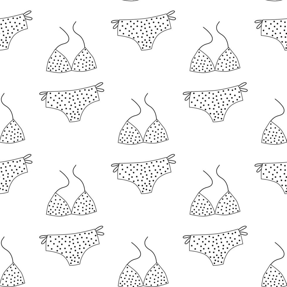 Women's swimsuit seamless black and white pattern. Doodle vector illustration
