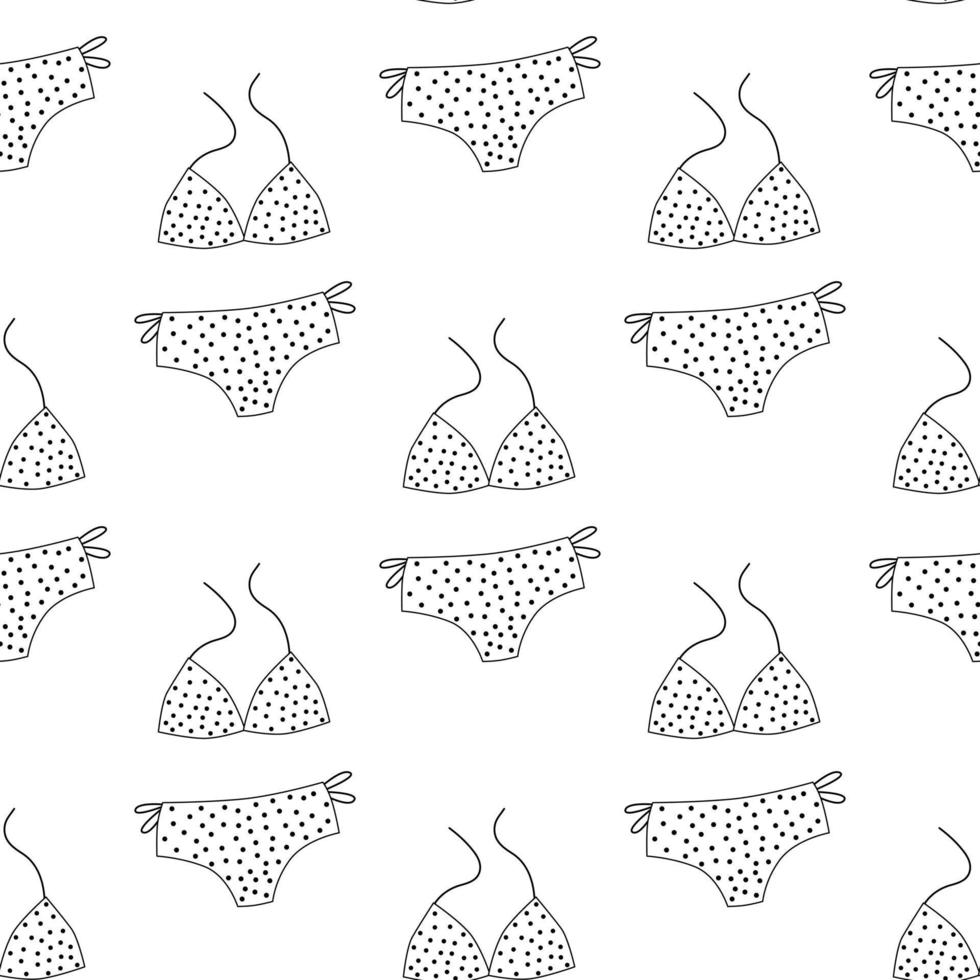 Women's swimsuit seamless black and white pattern. Doodle vector illustration