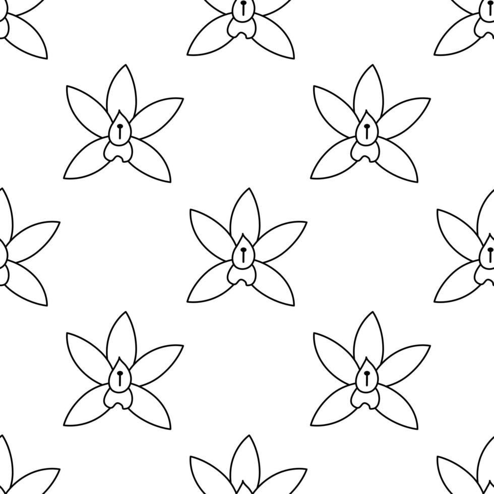 Black and white flower seamless doodle pattern. Flat vector illustration