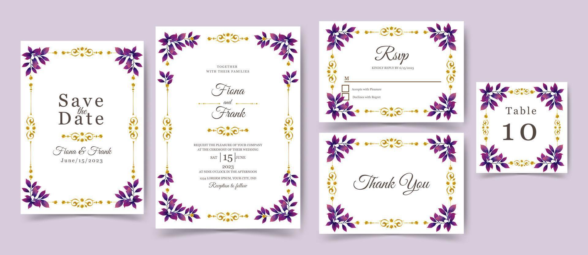 invitación de boda con hermoso diseño de flores. vector