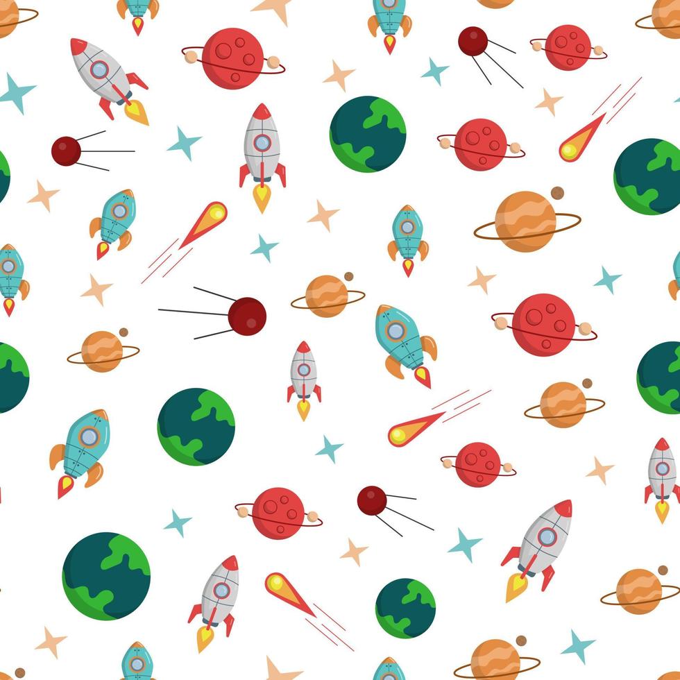 Seamless space pattern with isolated objects on a white background vector