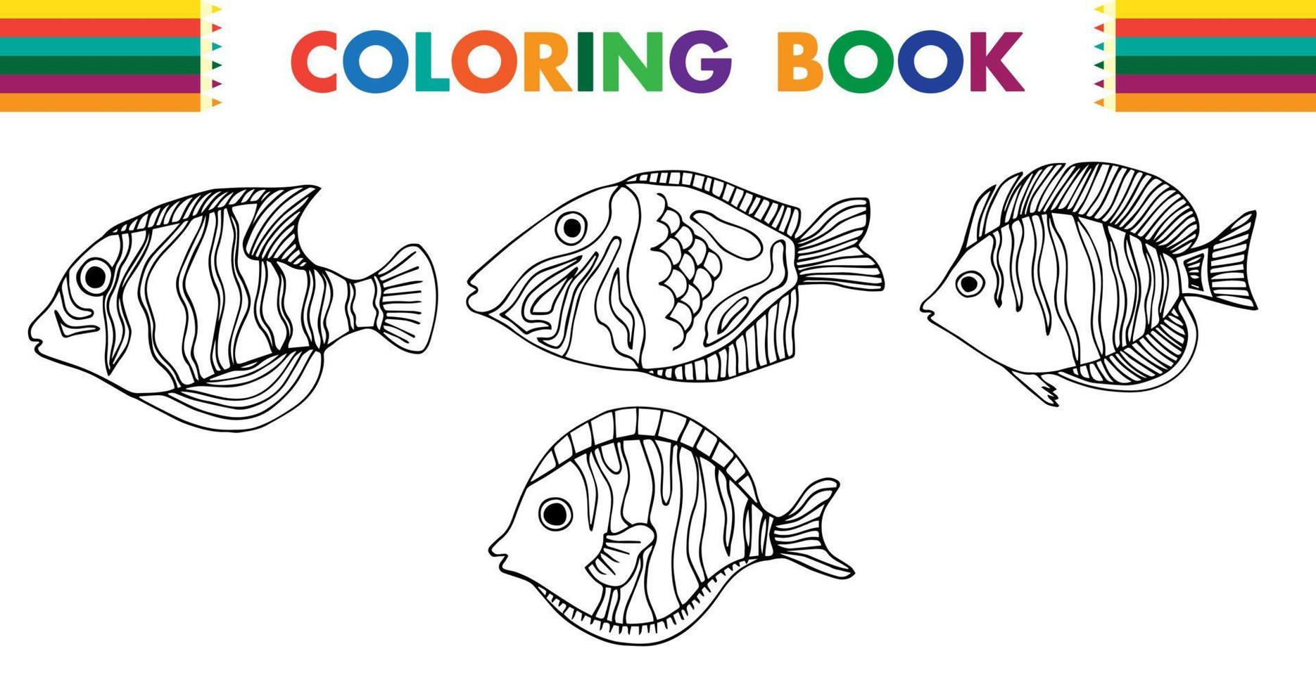 libro para colorear de peces de dibujos animados vector