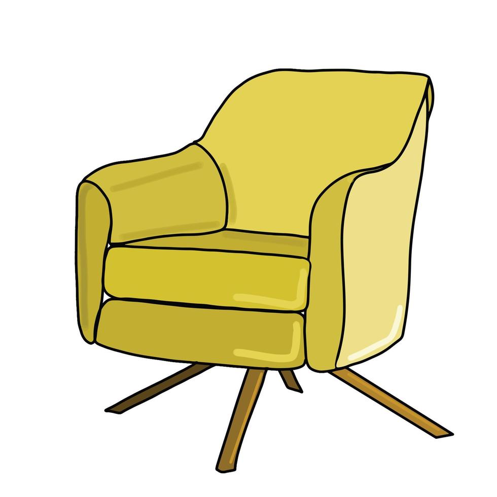 yellow armchair in cartoon style, is insulated on white background. Icon for web vector