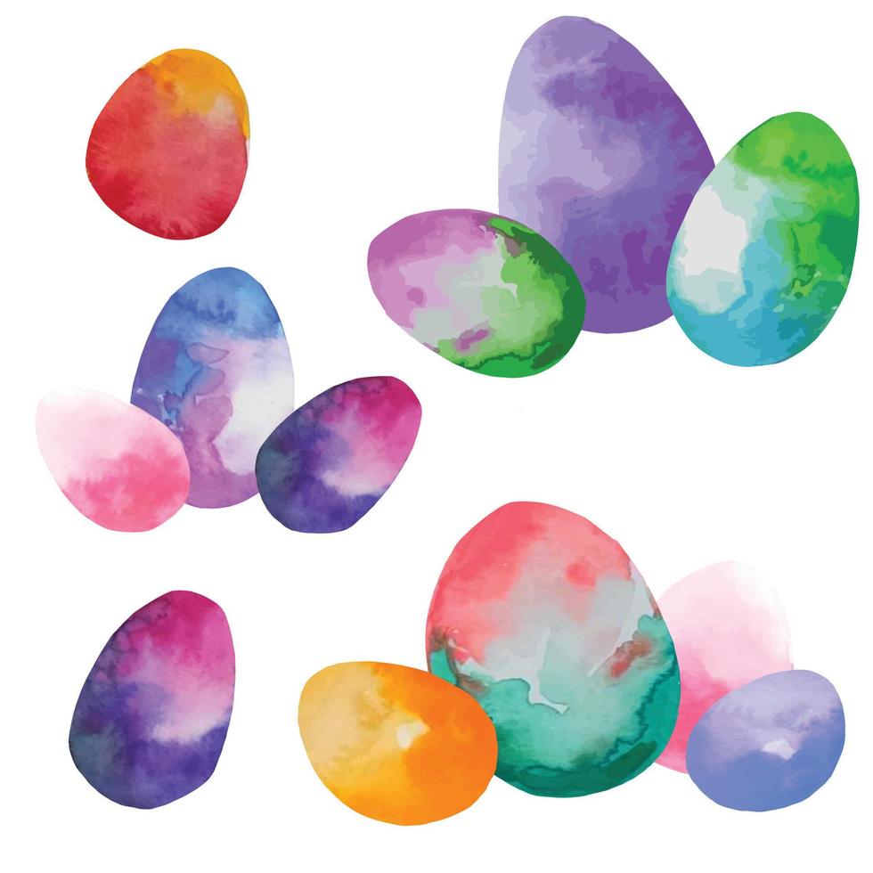 conjunto de coloridos huevos de pascua en técnica de acuarela, ilustración vectorial vector