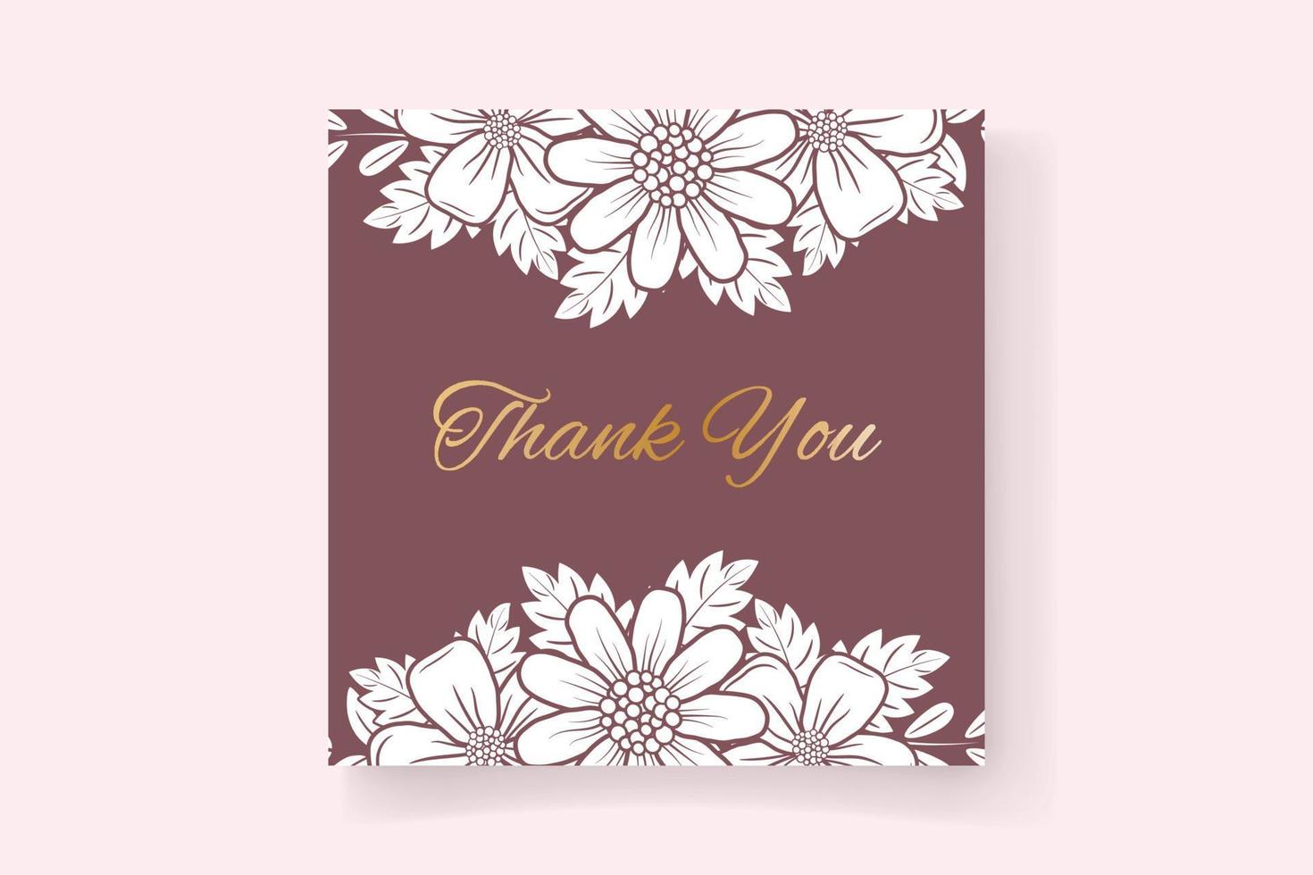 plantilla de tarjeta de agradecimiento con decoración de contorno de flores vector