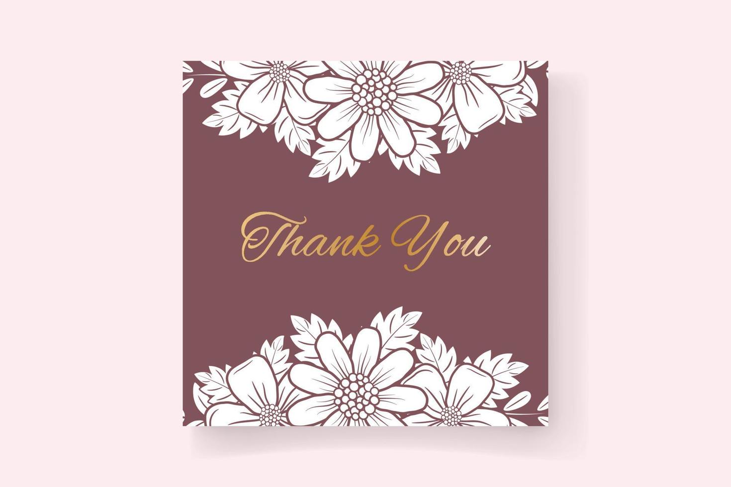 Thank you card template with flower outline decoration vector