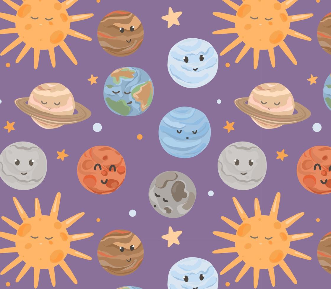 Planets pattern. Space pattern. Funny cartoon planets. Pattern for textiles, children's wallpapers. vector