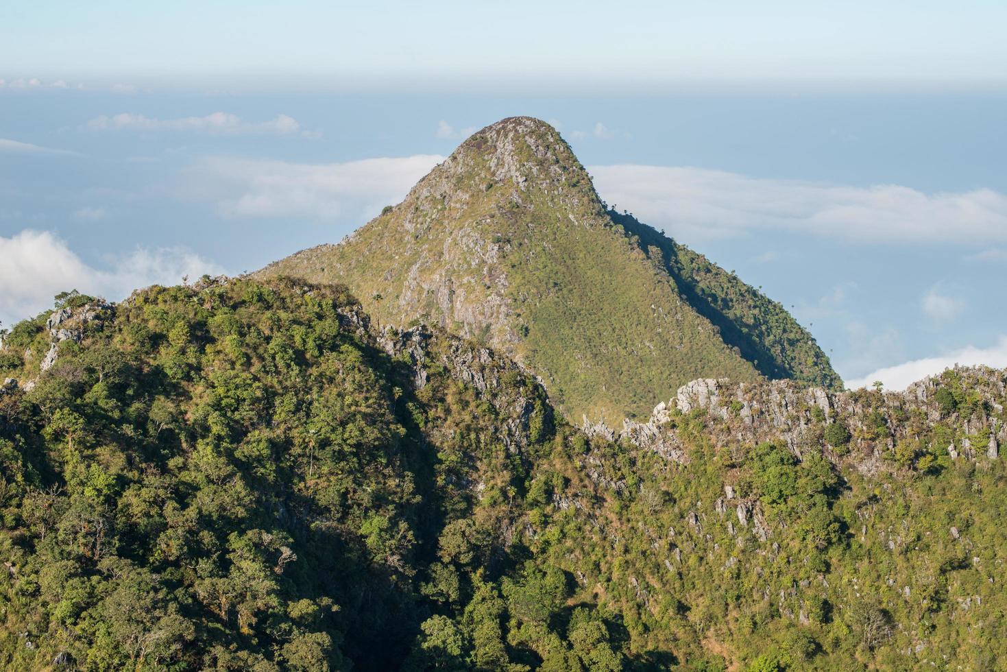 The summit of Pyramid peak one of popular peak in Chiang Dao national park in Chiang Mai province of Thailand. Chiang Dao mountain is the most highest limestone mountains in Thailand. photo